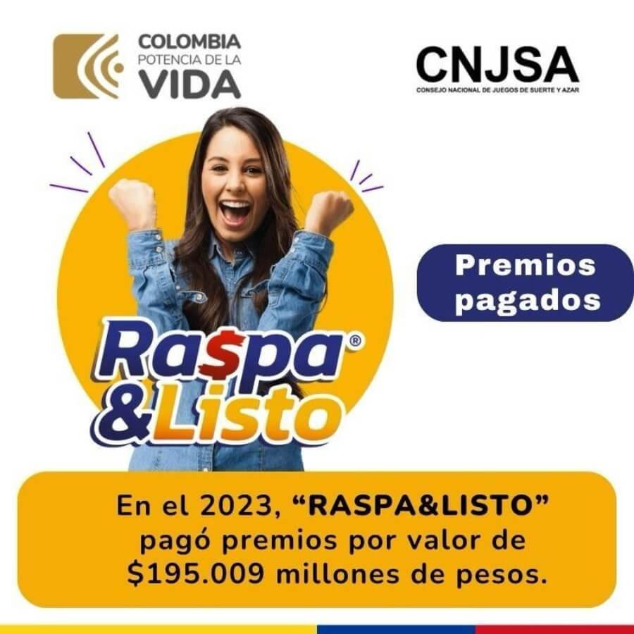 En el 2023, raspa & listo pagó premios por valor de 195.009 millones de pesos