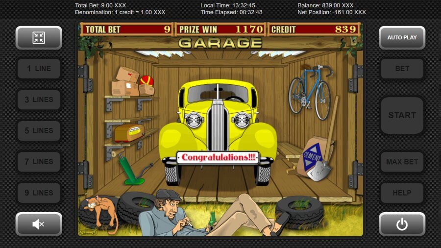 Juego de caja de tragamonedas Garage