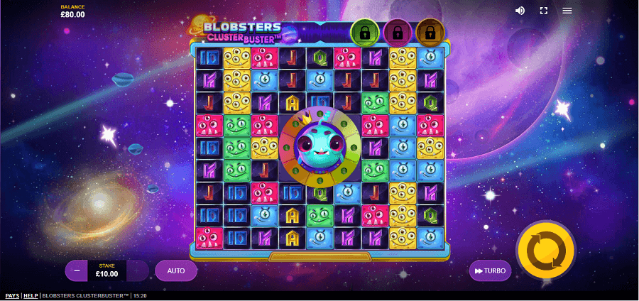 Partida de tragamonedas Blobsters Clusterbuster de Red Tiger para casinos online de Colombia