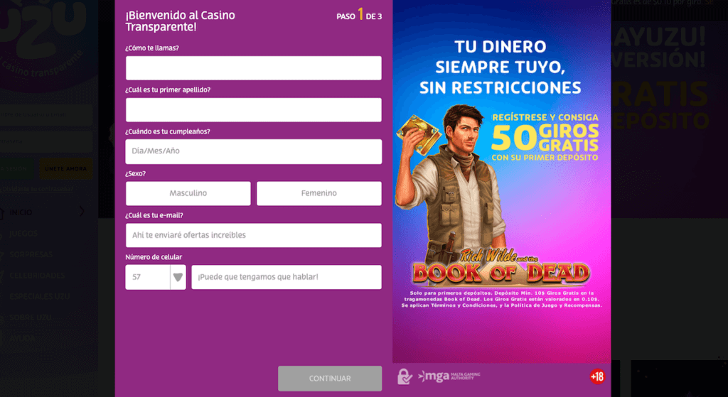 Registrar nueva cuenta en casino PlayUZU