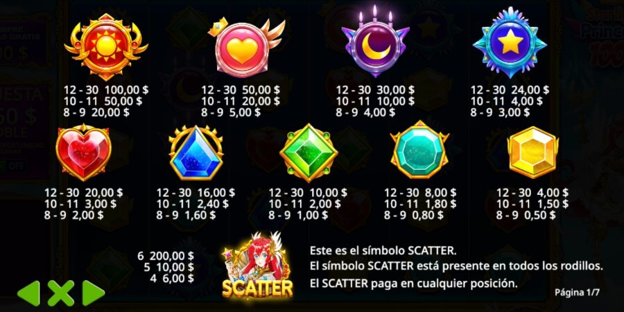 SĆmbolos de la slot Starlight Princess 1000