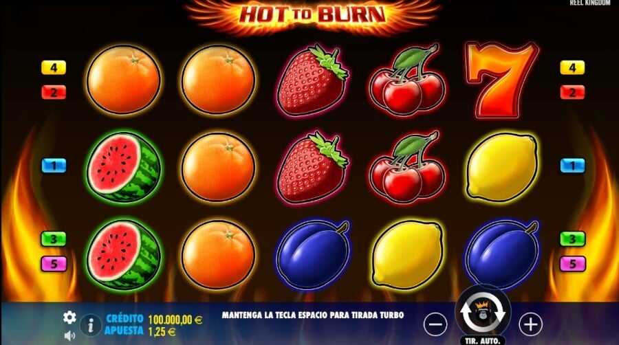 Pantalla de juego principal en la slot Hot to Burn