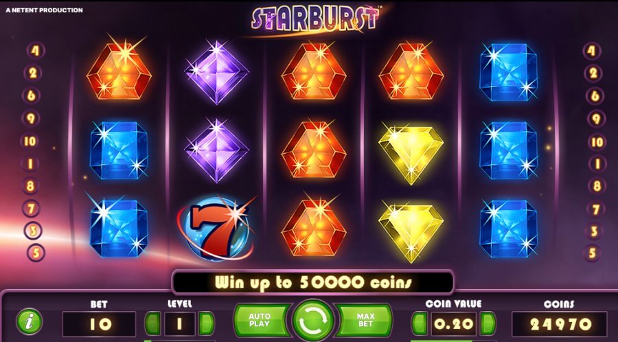 Pantalla de juego principal de la tragamonedas Starburst 