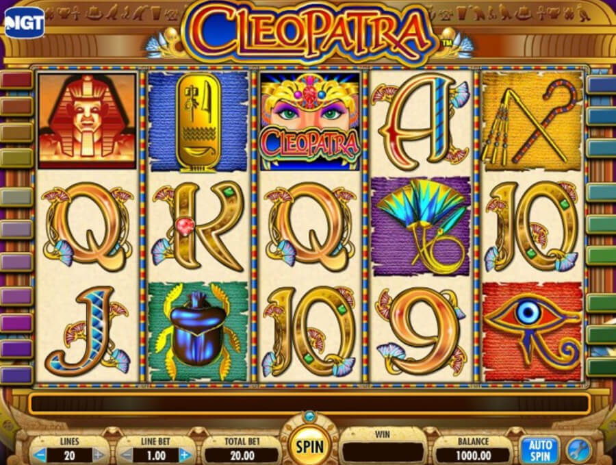 Pantalla de juego de la tragamonedas Cleopatra