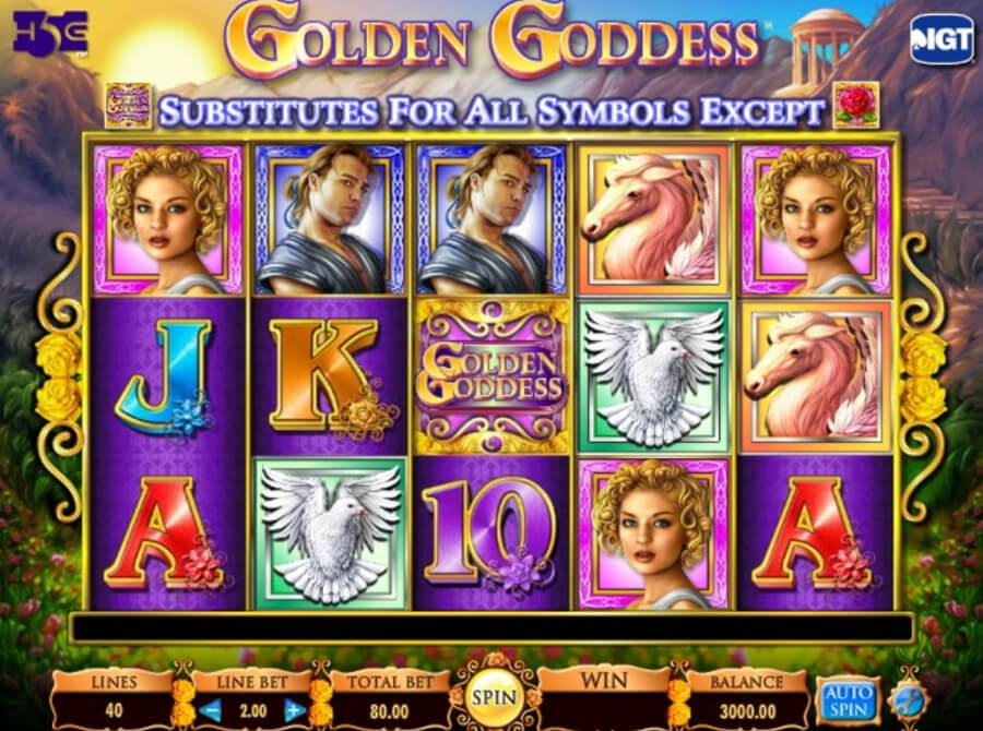 Pantalla de juego de la tragamonedas Golden Goddess