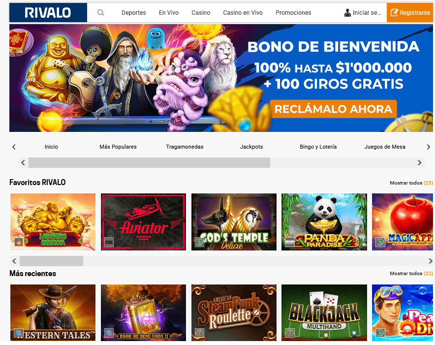 Seccion de juegos de Rivalo casino