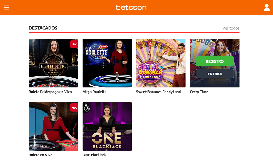 Sección de casino en Vivo Betsson