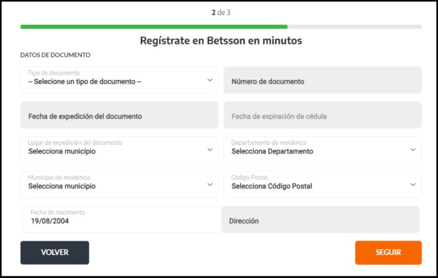 Registro en el casino online de Betsson Colombia