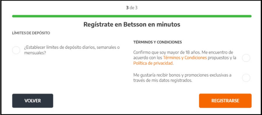 Registro en el casino online de Betsson Colombia