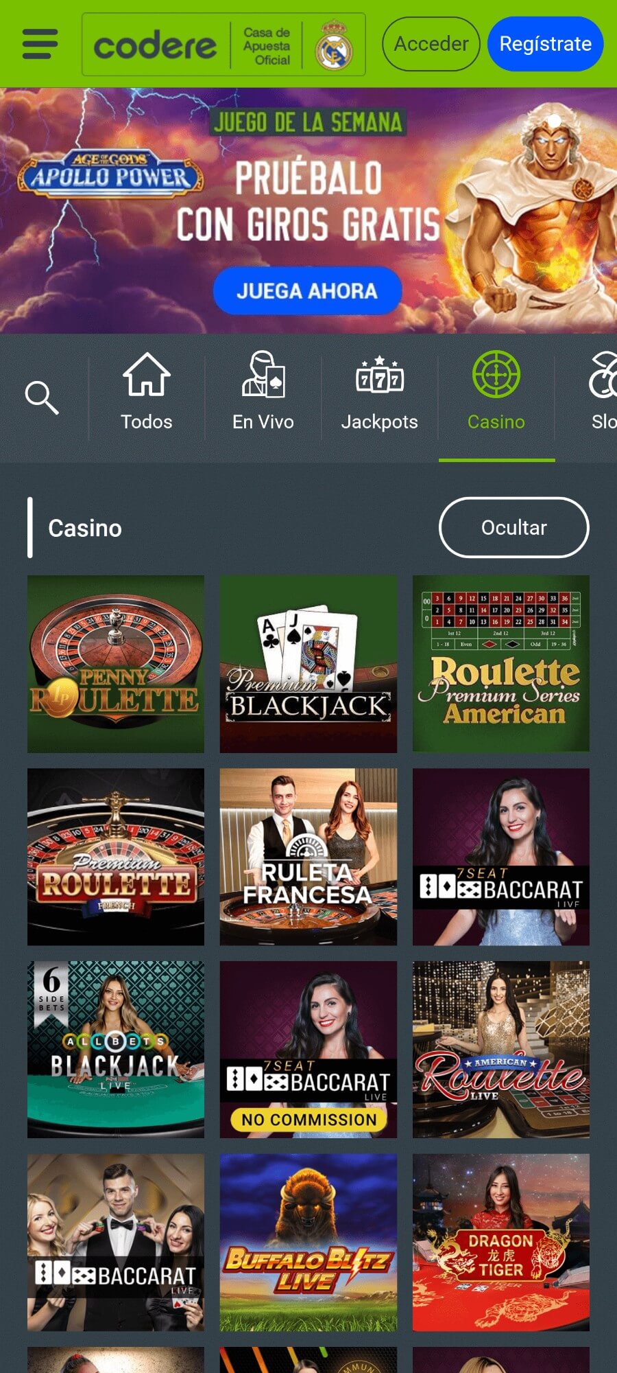 Codere en casino móvil