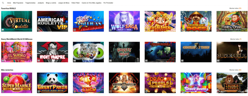 Juegos en Rivalo casino