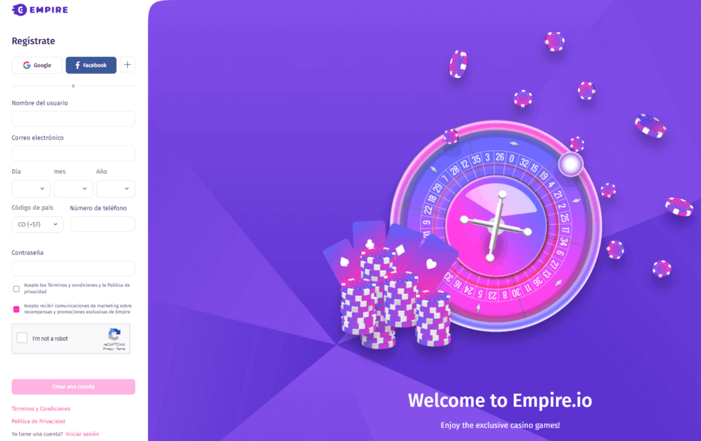 Registro en Empire.io